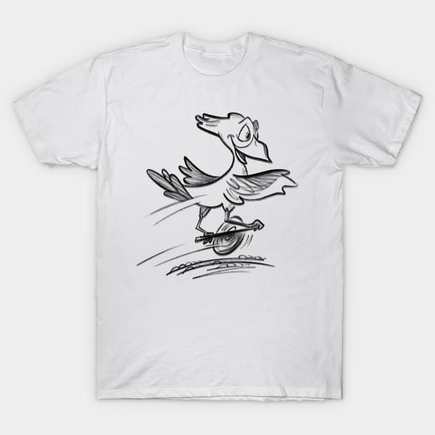 Bird on a Onewheel T-Shirt by Jason's Doodles